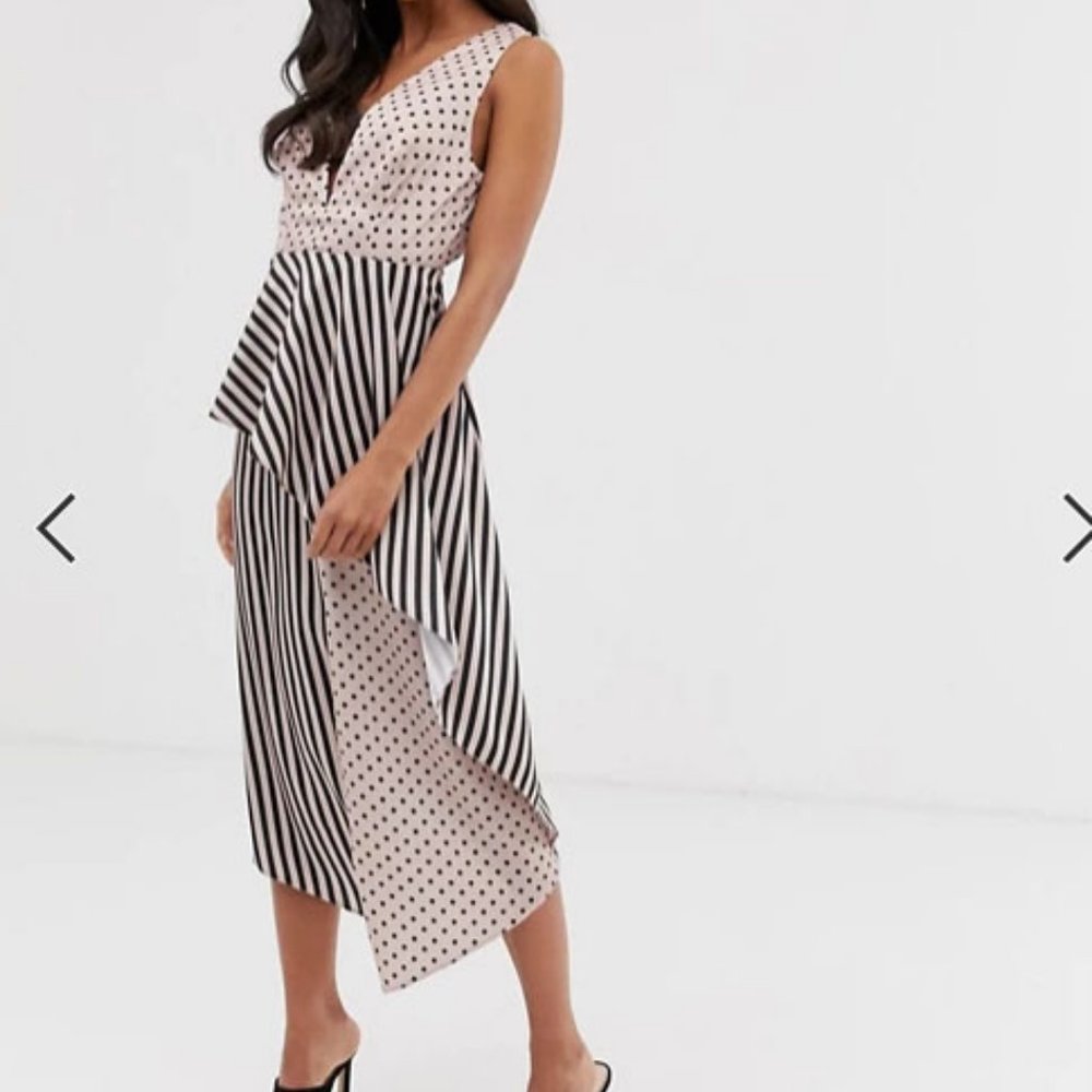 ASOS DESIGN Womens Midi Dress in Mixed Spot Stripe